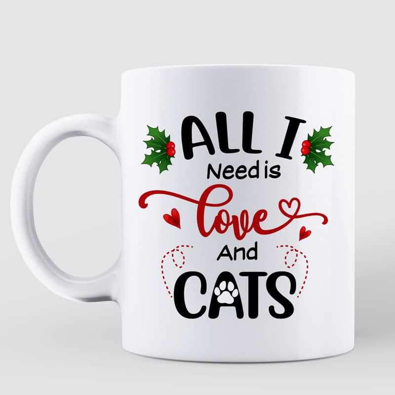 Cartoon Girl Loves Christmas And Cats Personalized AOP Coffee Mug