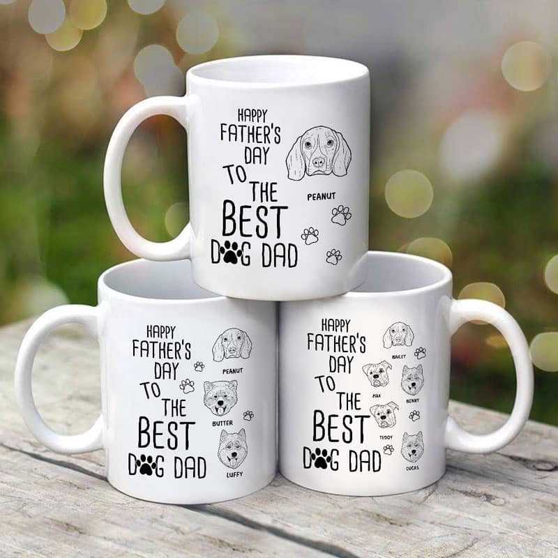 Happy Father's Day Dog Dad Dog Head Outline Personalized Mug