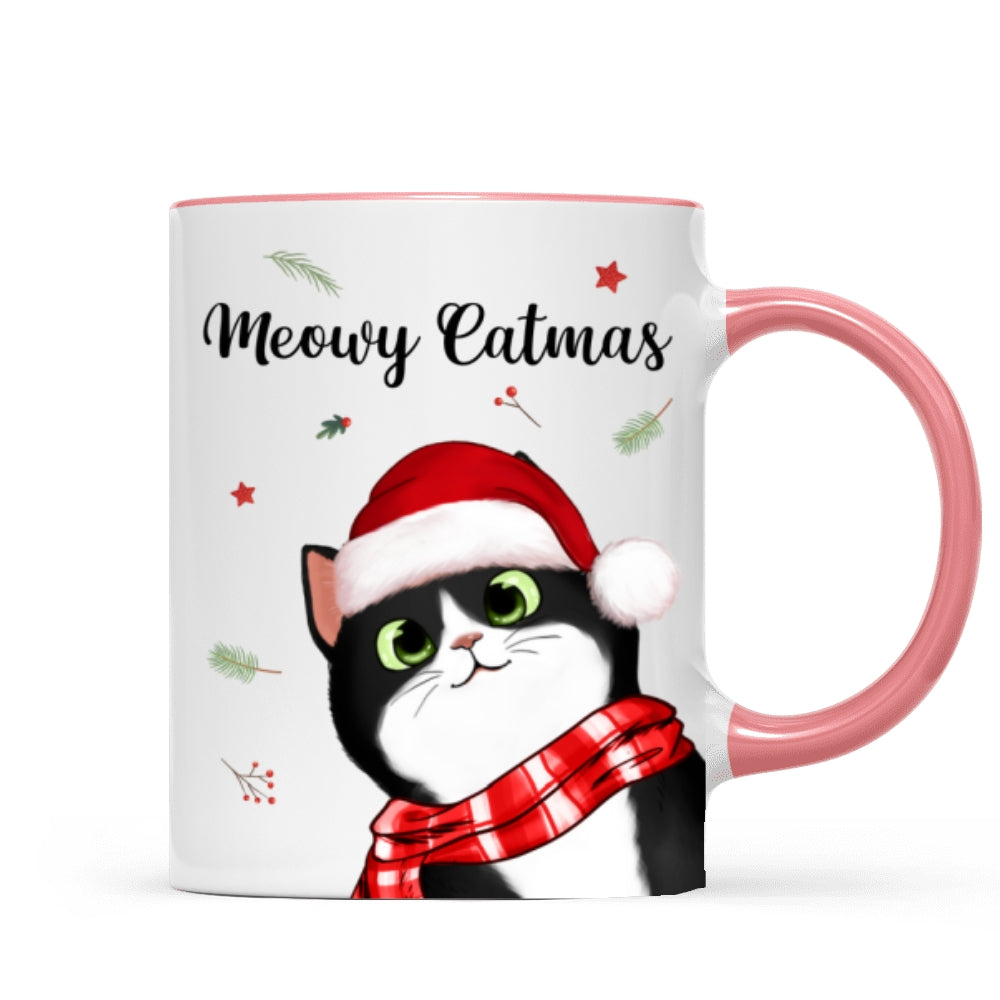 Meowy Catmas Cute Peeking Fluffy Cat Christmas Personalized Mug