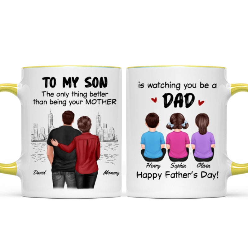 From Mom To Son Watching You Be A Dad Personalized Mug, Father's Day Gift For Son