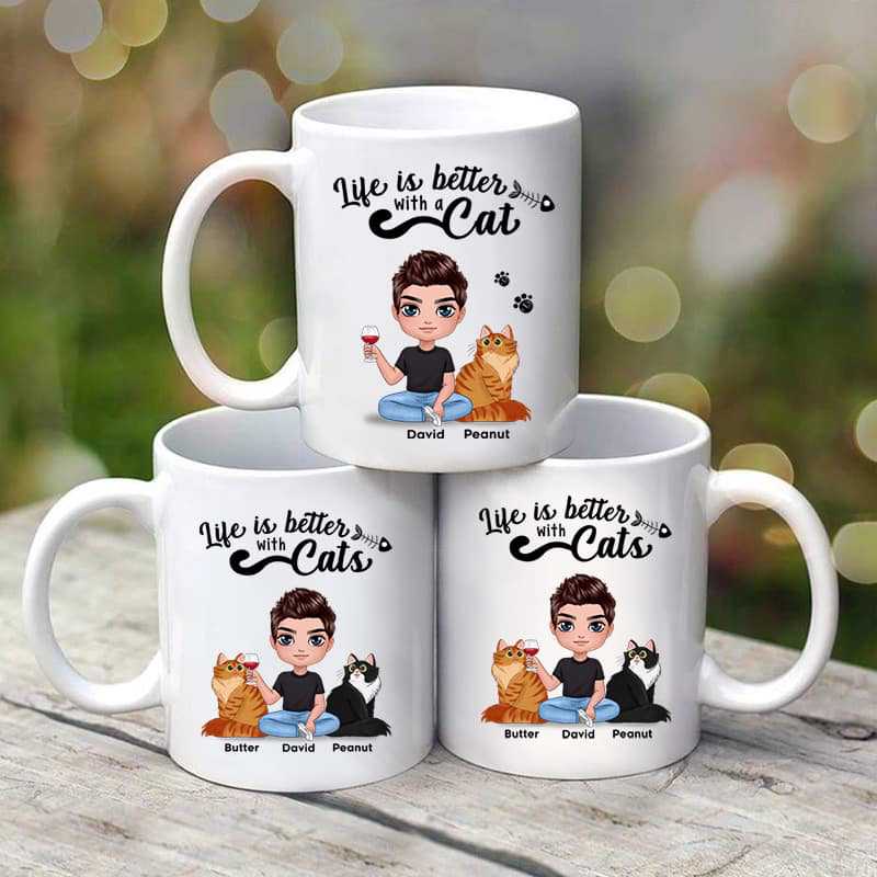 Life Is Better With Cats Father's Day Gift Doll Style Personalized Mug