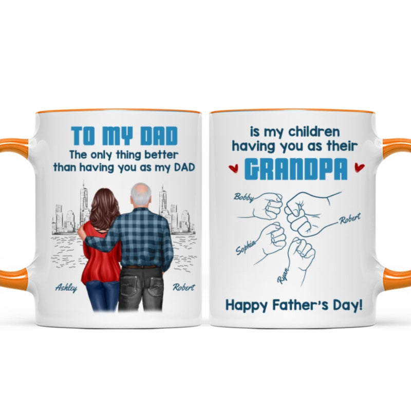 To Dad My Children Having You As Their Grandpa Fist Bump Blue Tone Personalized Mug, Gift For Dad