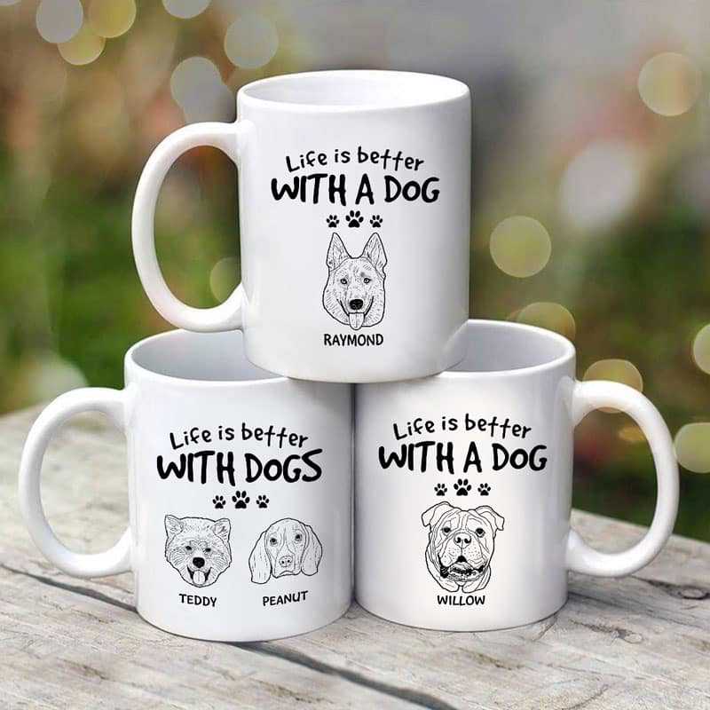 Life Is Better With Dog Head Outline Gift For Dog Lovers Personalized Mug