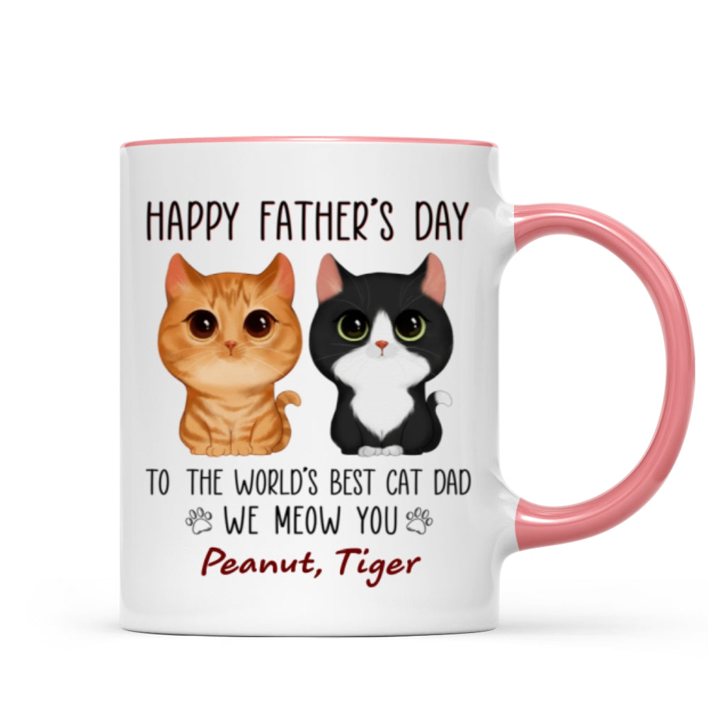 Happy Father's Day World's Best Cat Dad Watercolor Cute Cat Personalized Mug