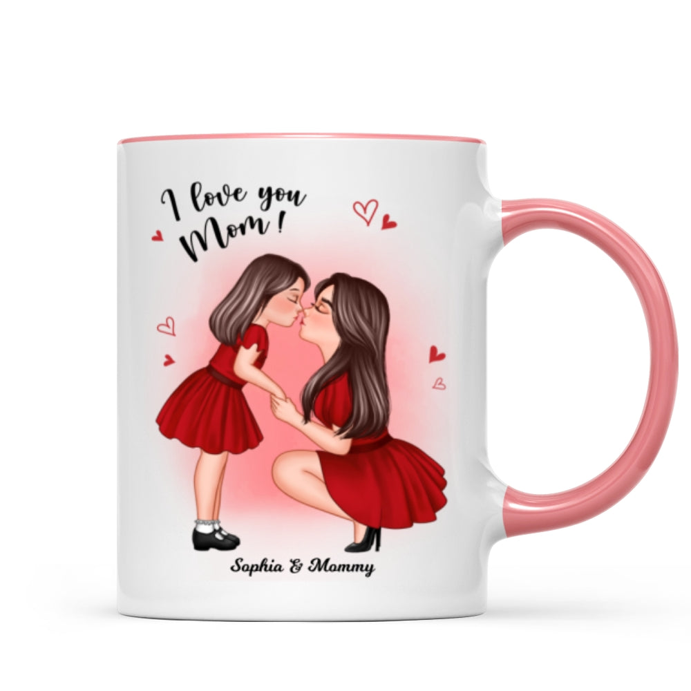 Mom And Kid Holding Hands Kissing Personalized Mug, Gift For Mom