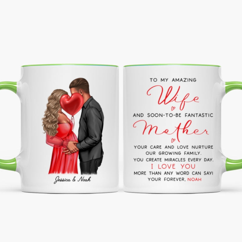 Personalized Pregnant Wife Mug, Kissing Couple, Expecting From Husband Gift, Mom To Be Vday Gift, Romantic Pregnancy Gift