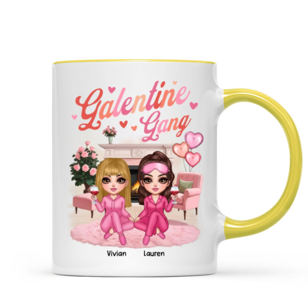 Galentine Gang Pretty Besties Sisters In House Personalized Mug, Mug, Social Club, Besties Gift