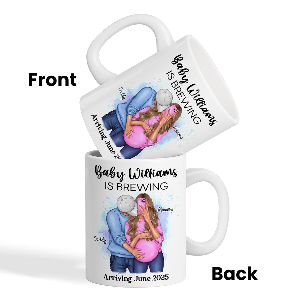 Baby Is Brewing Pregnancy Hugging Couple Personalized Mug Expecting Mom Gift, Expecting Parents Gift, Gift