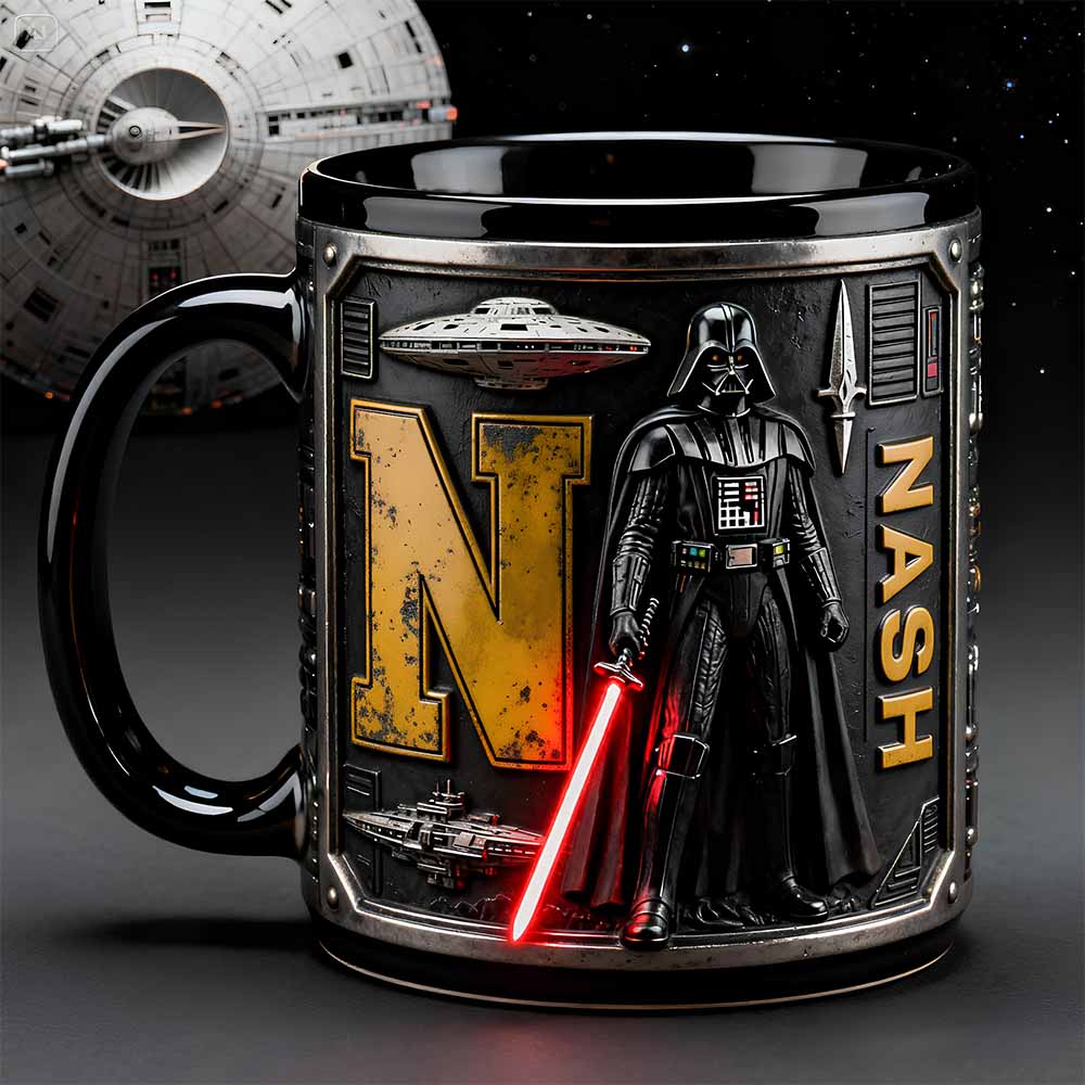 Stwa Galaxy Star Initial Darth Vader - Personalized Accent Mug - Gift For Movie Fans NL122