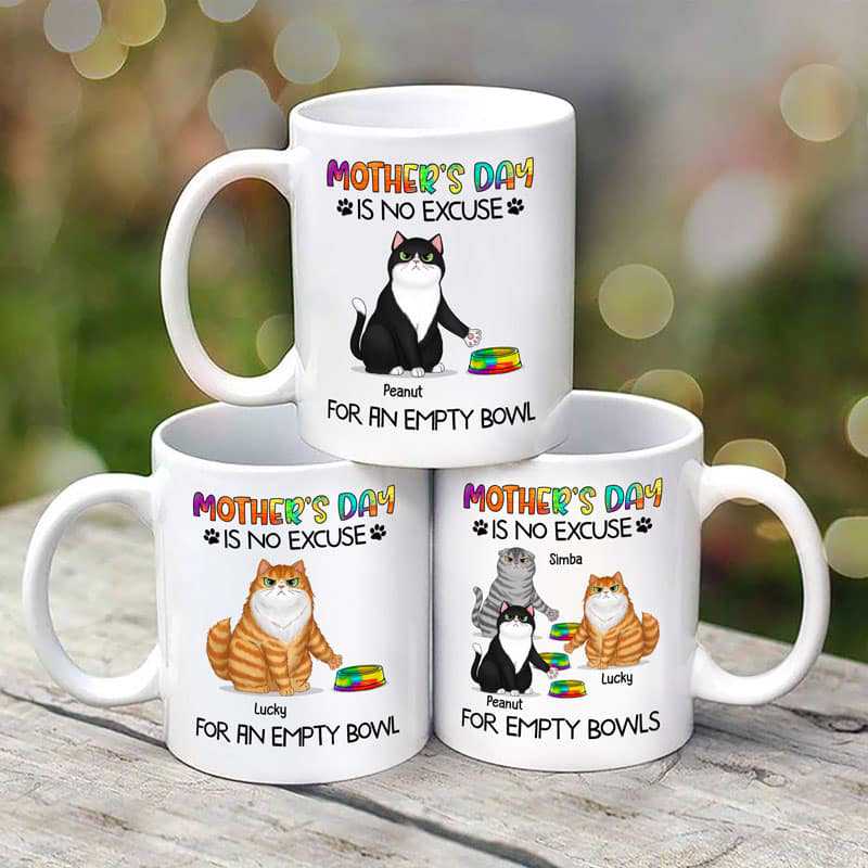 Mother's Day No Excuse For Empty Bowl Cat Mom Personalized Mug