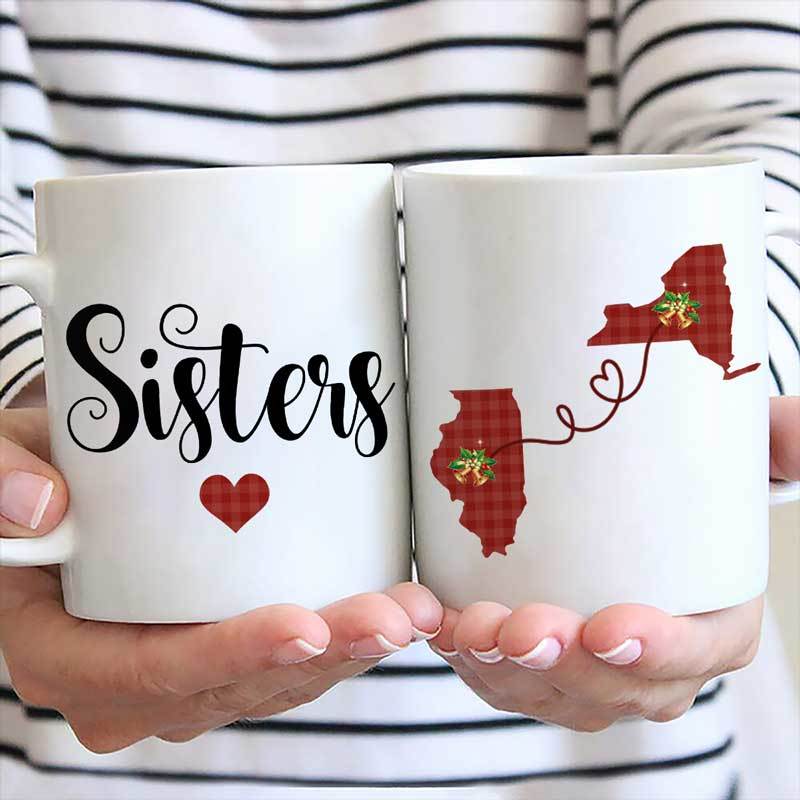 Sister Long Distance Relationship Gift Checkered State Map Personalized Coffee Mug