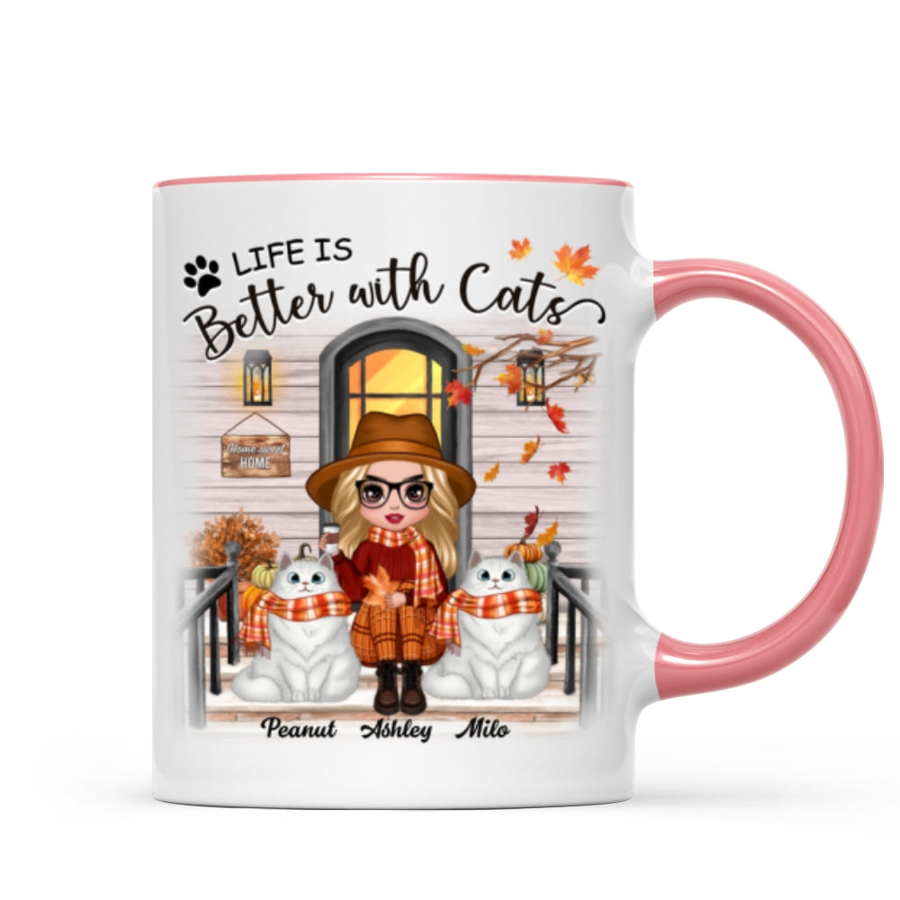 Fall Season Doll Cat Mom Front Porch Personalized Mug