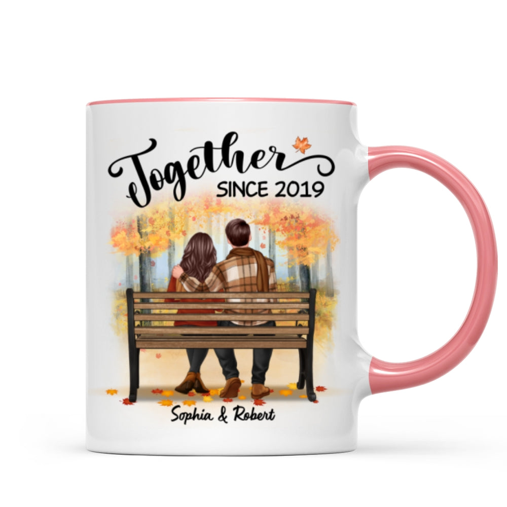 Fall Season Couple Sitting Back View Forest Personalized Mug