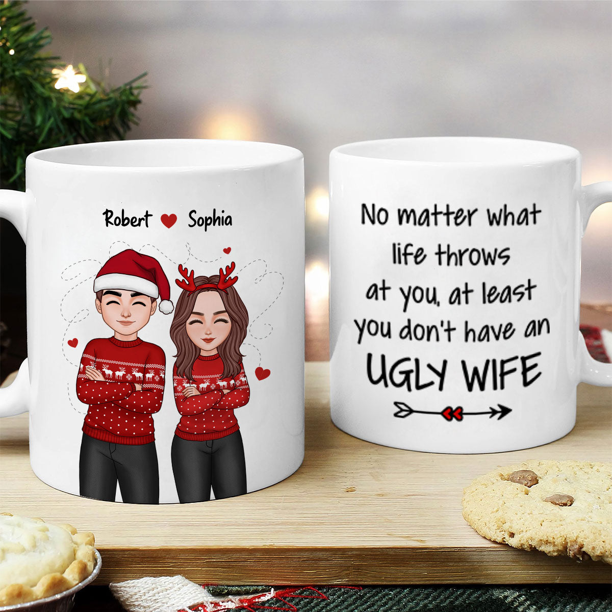 At You At Least You Don't Have An Ugly Wife Cool Couple Funny Gift For Husband Personalized Mug