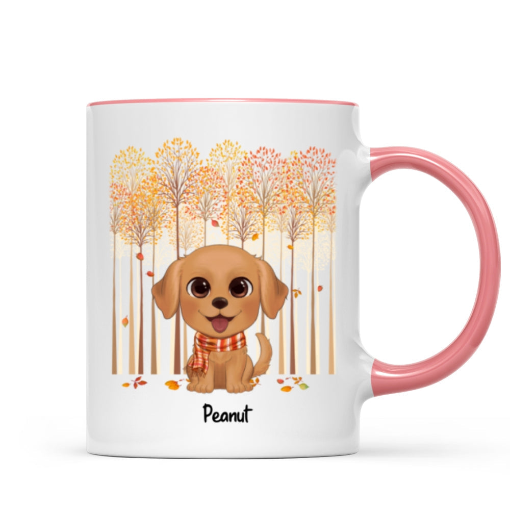 Fall Season Tree Line Watercolor Cute Dogs Personalized Mug