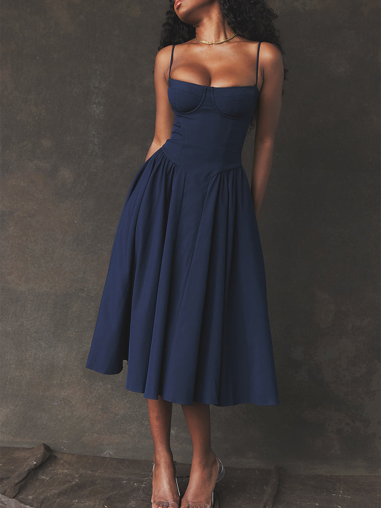 Sweetheart Neck Spaghetti Straps Volume Midi Dress