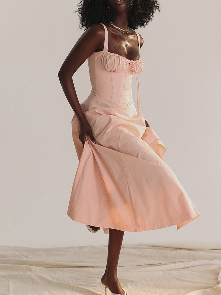 High Waist Back Lace Up Side Slit Midi Dress