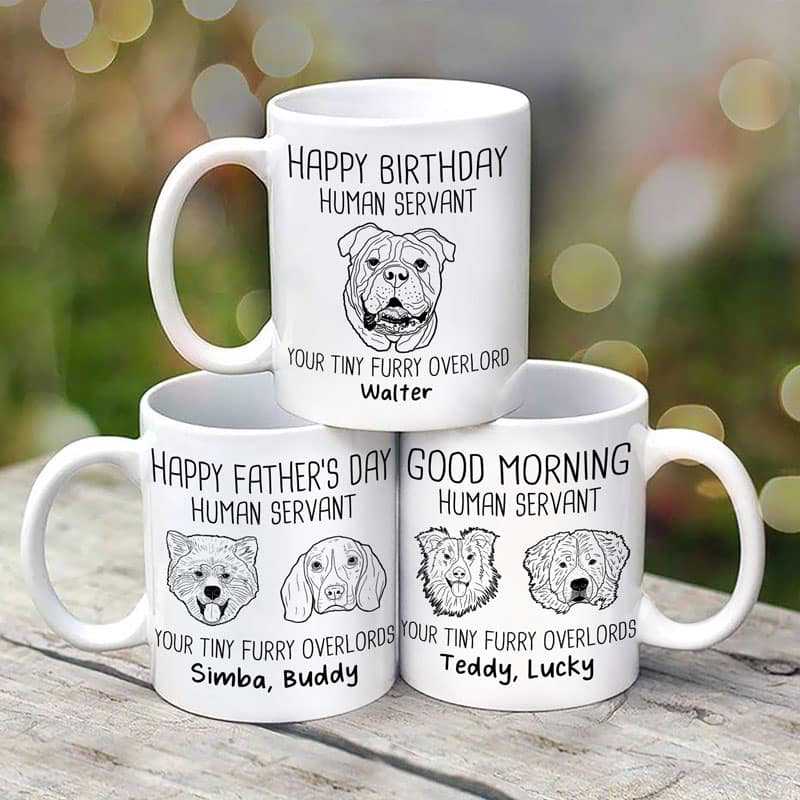 Happy Father's Day Human Servant Dog Head Outline Personalized Mug