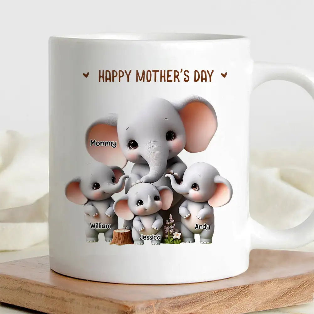 Custom Elephant Mother & Baby Mug for Mom Personalized Ceramic Cup