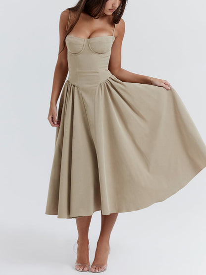 Sweetheart Neck Spaghetti Straps Volume Midi Dress