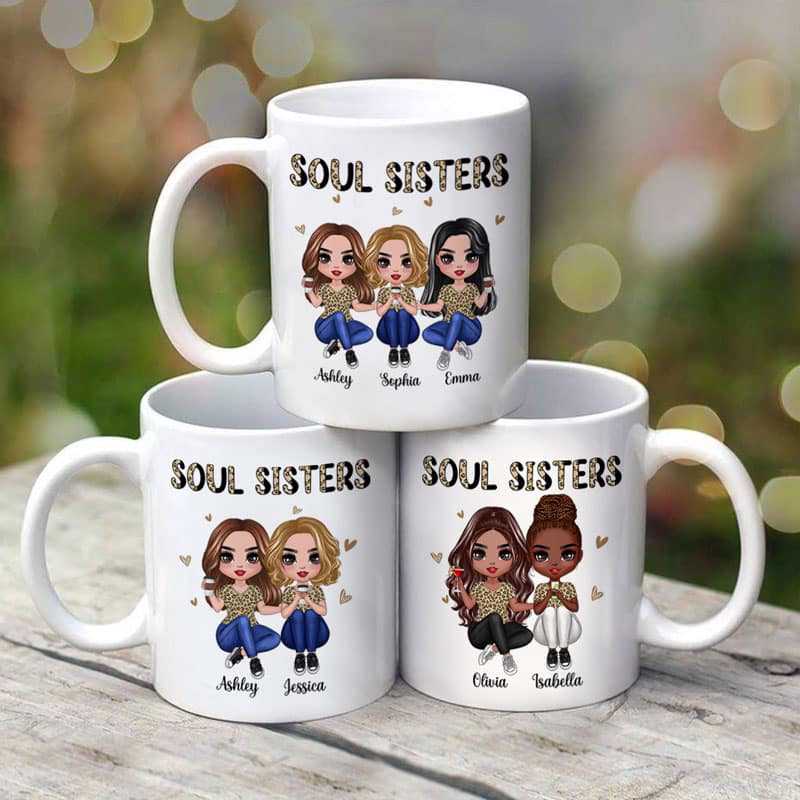 Half Leopard Doll Besties Sisters Siblings Trouble Together Personalized Mug