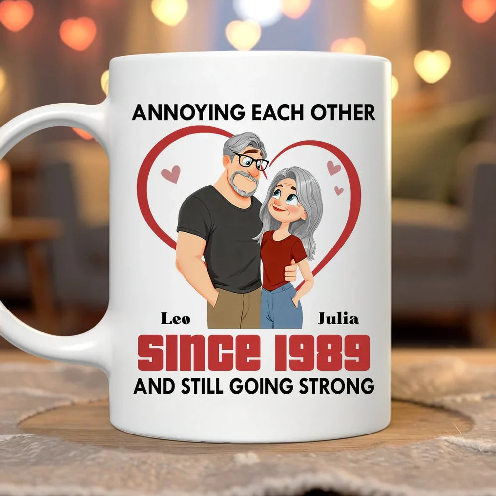 Personalized Couple Ceramic Mug - Cute Heart Cartoon for Morning Coffee, Unique Creative Gift for Husband or Wife