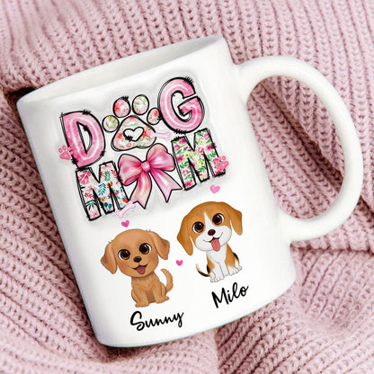 Dog Mom Pink Coquette Personalized 3D Inflated Mug, Watercolor Cute Dog, Gift for Dog Moms