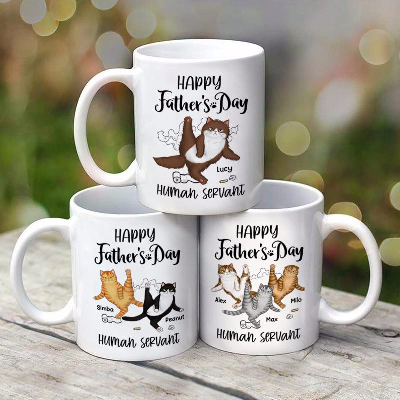 Happy Father's Day Cat Dad Human Servant Personalized Mug