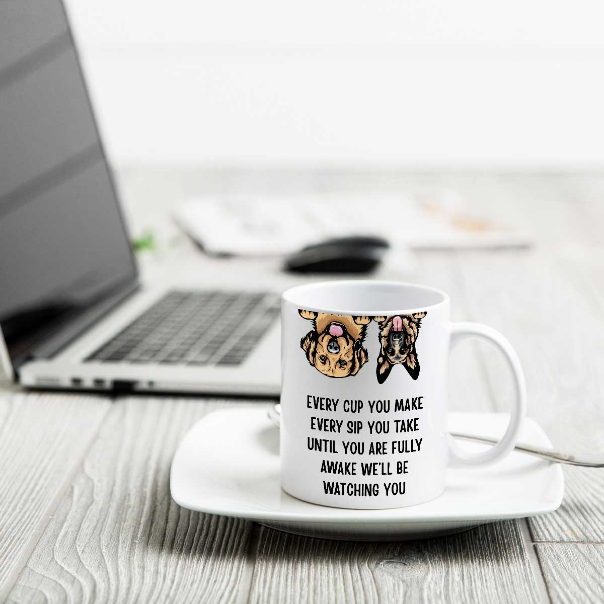 I'll Be Watching You Upside Down Peeking Dog Personalized Mug
