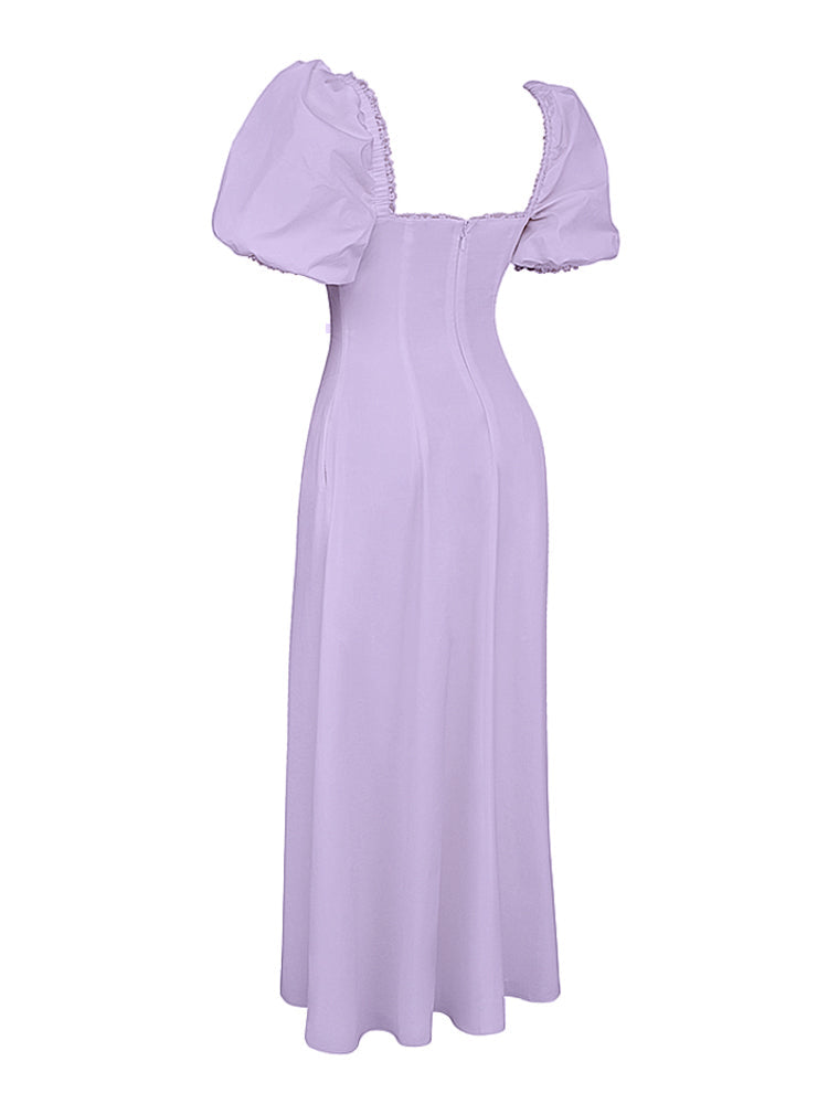 Lavender Square Neckline Puff Sleeves Maxi Dress
