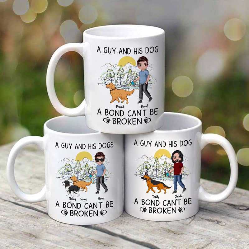 Man & Dog Bond Can't Be Broken Walking Dog Personalized Mug