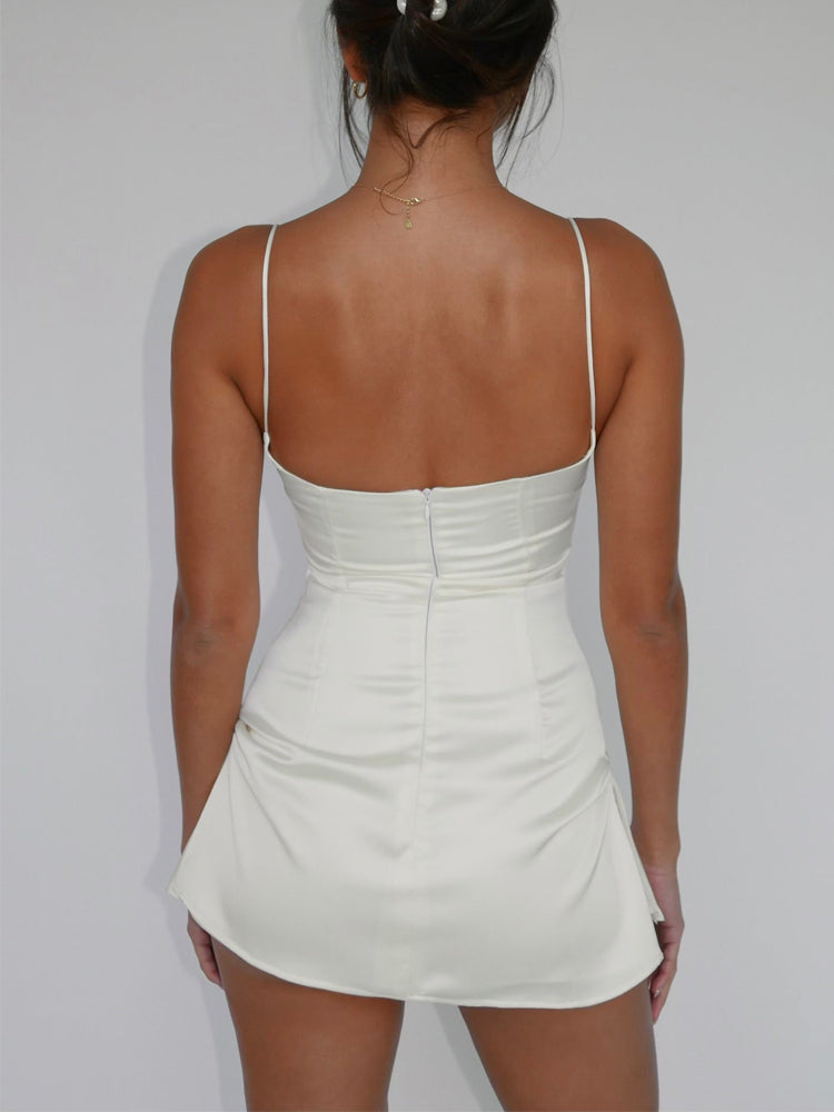 Scooped Neck Slit Cuts Spaghetti Straps Mini Dress