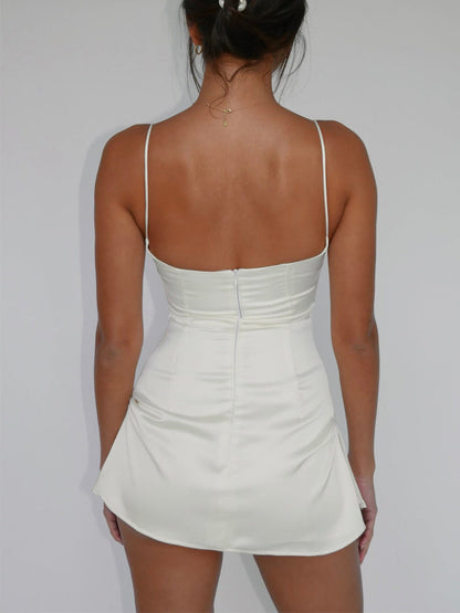 Scooped Neck Slit Cuts Spaghetti Straps Mini Dress