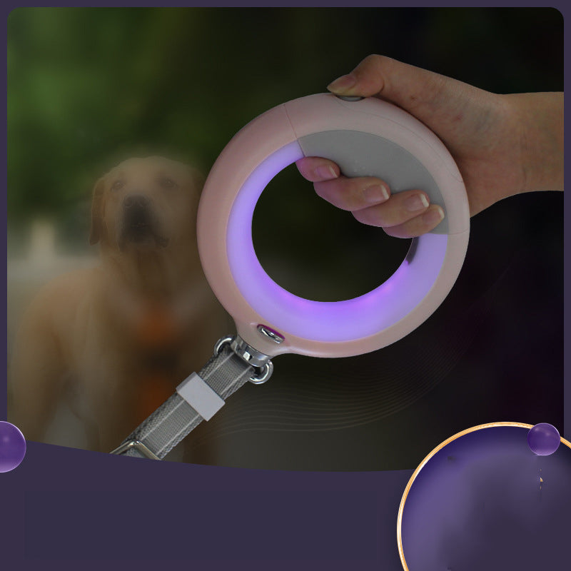 Glowing Ring Retractable Dog Leash And Flashlight