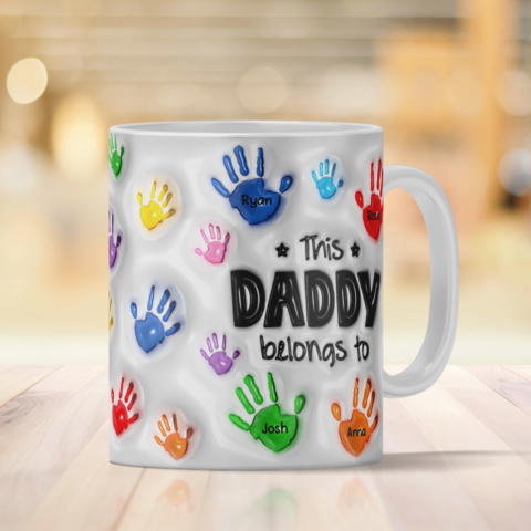 This Daddy Grandpa Belongs To Handprints Personalized 3D Inflated Printed Mug