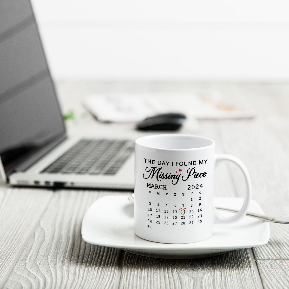 The Day I Found My Missing Piece Calendar Keepsake Personalized Mug, Gift, Anniversary Gift For Couple