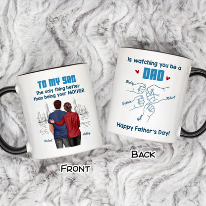 From Mom Dad To Son Watching You Be A Dad Blue Tone - Personalized Mug - Gift For Son