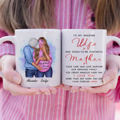 Personalized Pregnant Wife Mug, Hugging Couple, Expecting From Husband Gift, Mom To Be Vday Gift, Romantic Pregnancy Gift