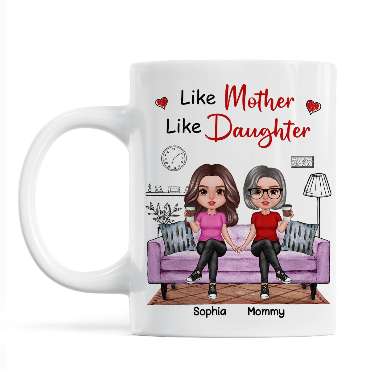 Realistic Mother Daughters Sitting On Sofa Personalized Mug