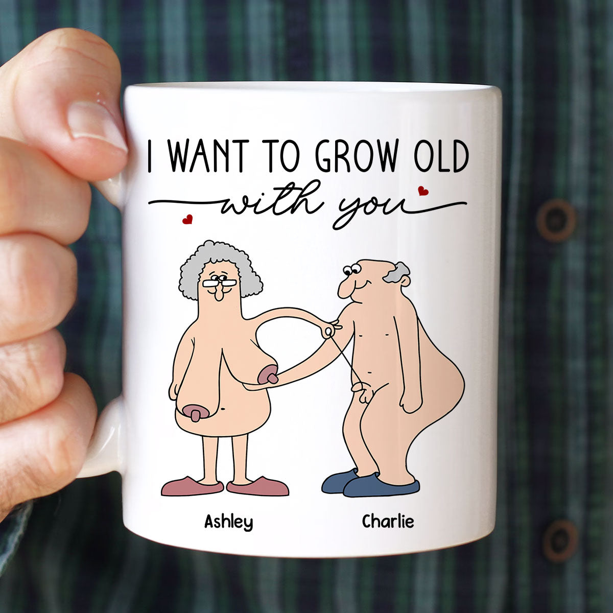 Want To Grow Old With You Funny Old Couple Anniversary Keepsake Gift Personalized Mug