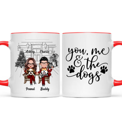 Couple And The Dogs Front Porch Personalized Christmas Mug