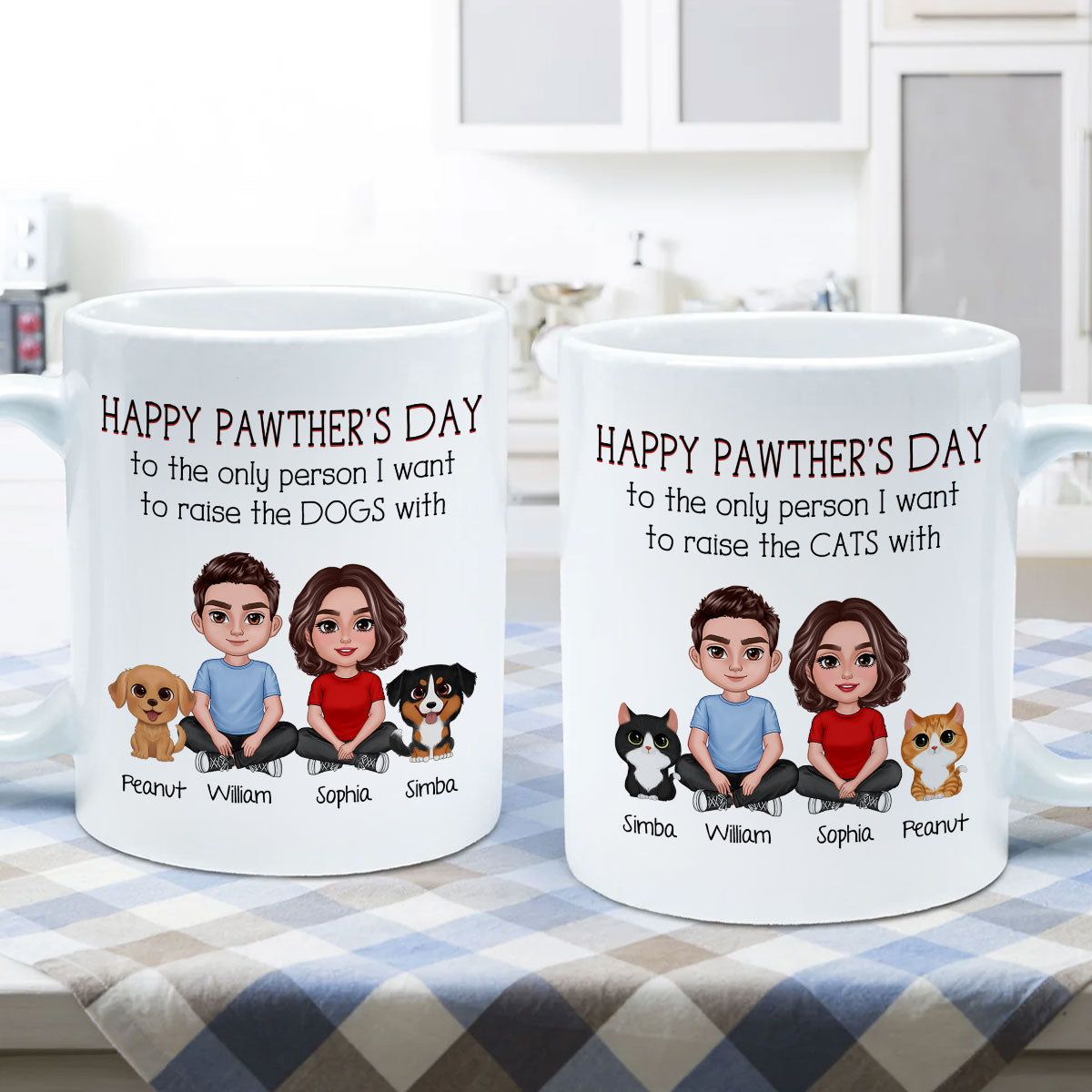 Happy Pawther's Day To The Person I Want To Raise A Dog Cat With Crossed Legs Couple Personalized Mug, Father's Day Gift For Dog Cat Dad