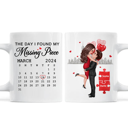 The Day I Found My Missing Piece Calendar Keepsake Personalized Mug, Gift, Anniversary Gift For Couple