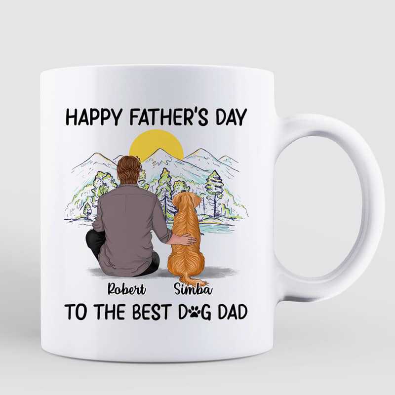 Happy Father's Day Dog Dad Sketch Background Personalized Mug