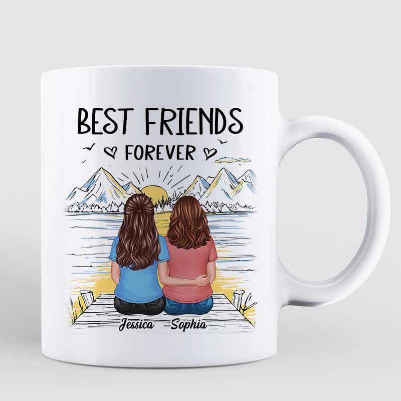 Back View Best Friends Sketch Bridge Landscape Personalized Mug