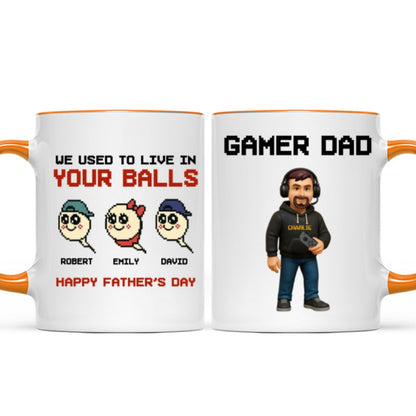 We Used to Live in Your Balls Pixel Gamer Dad Personalized Mug, Father's Day Gift for Gamer Dad