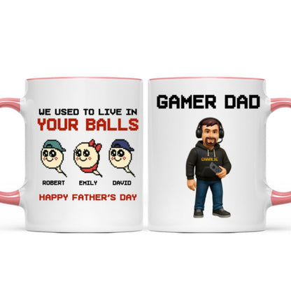 We Used to Live in Your Balls Pixel Gamer Dad Personalized Mug, Father's Day Gift for Gamer Dad