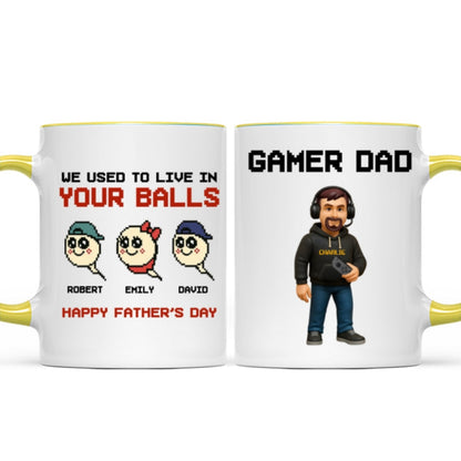 We Used to Live in Your Balls Pixel Gamer Dad Personalized Mug, Father's Day Gift for Gamer Dad