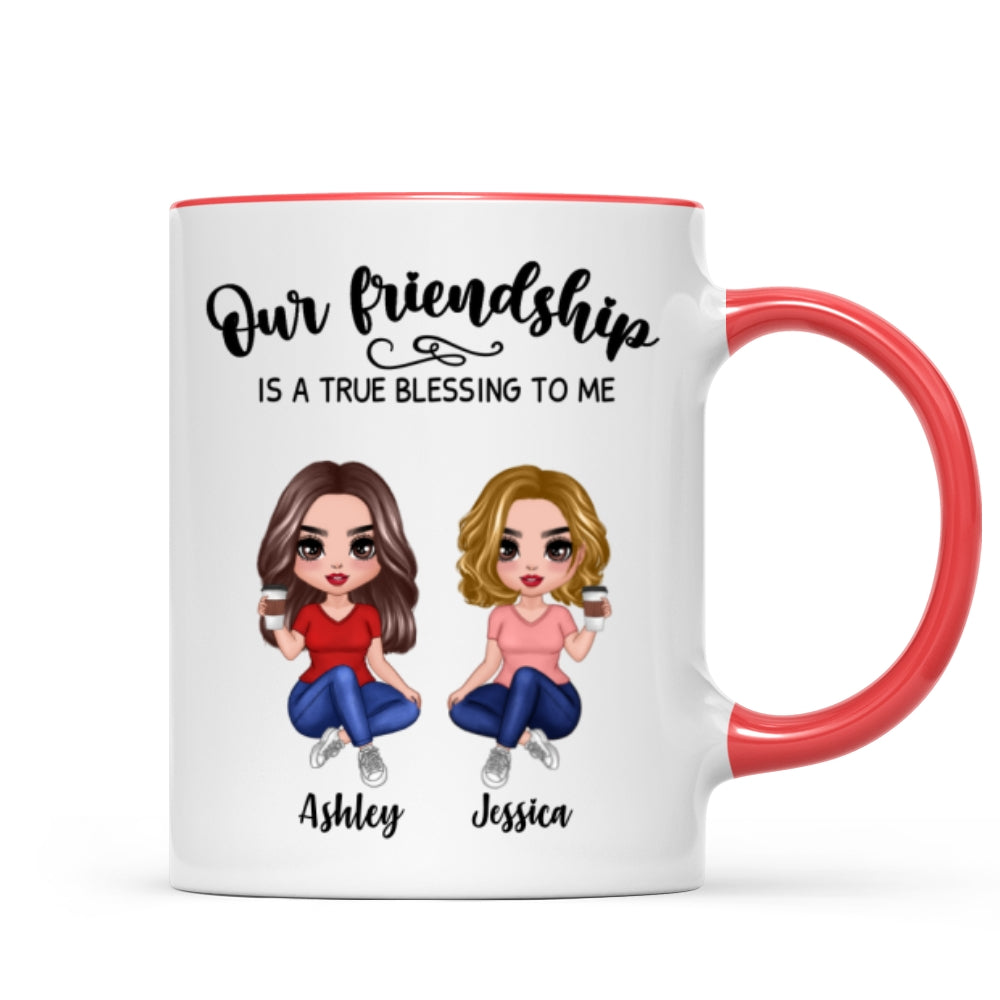 Our Friendship Is True Blessing Pretty Besties Sisters Sitting Personalized Mug