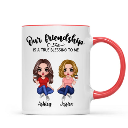 Our Friendship Is True Blessing Pretty Besties Sisters Sitting Personalized Mug